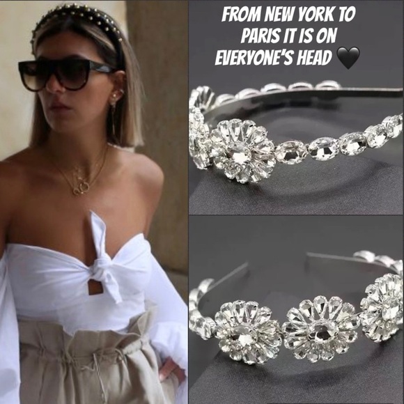 Glamorous & Elegant Night Out Flowers Embellished Stunning Rhinestones Headband - Picture 3 of 8